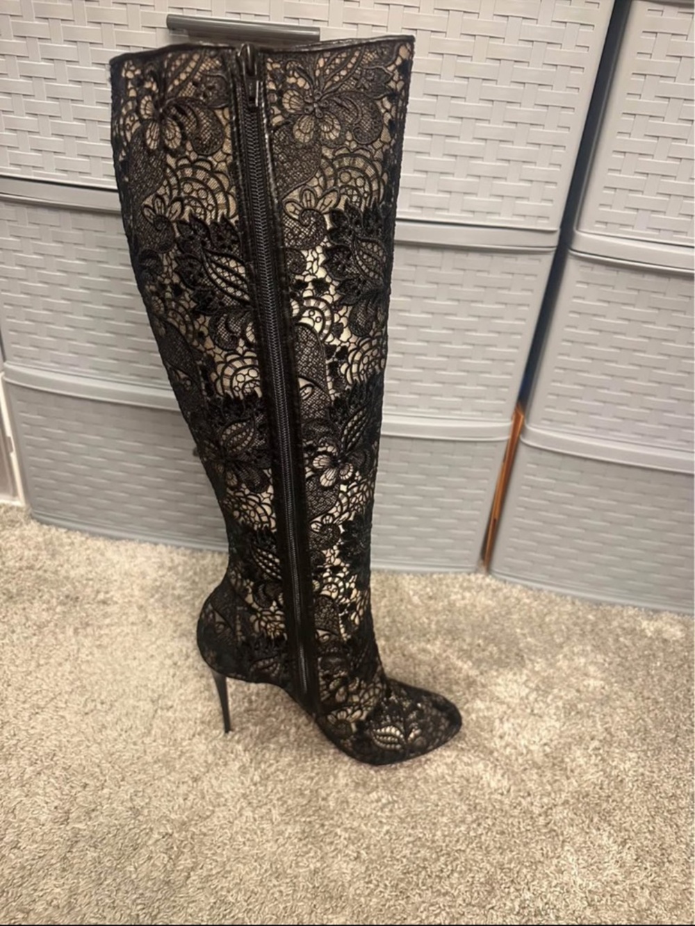 Christian Louboutin Black Lace Over-the-Knee Stiletto Boots